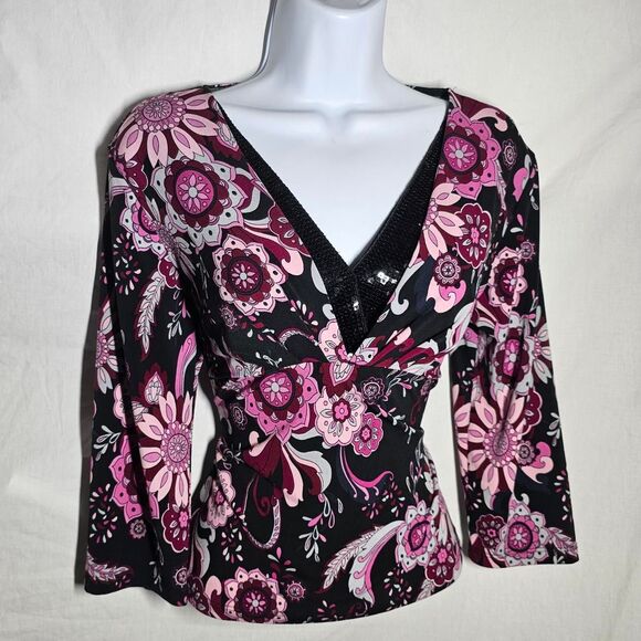 Tops - Vintage y2k pink black sequin bust 3/4 sleeve blouse